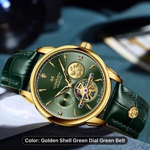 New Vodoy Automatic Mechanical Gold and Green Watch